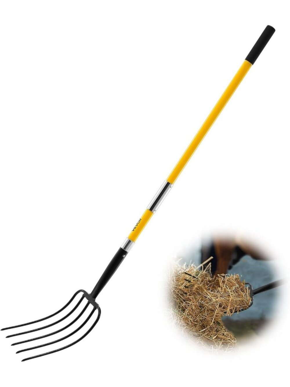 Heavy Duty 5-Tine Garden Fork with Fiberglass Handle for Digging & Aeration
